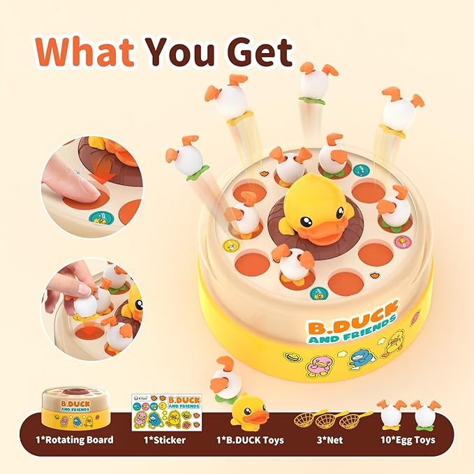 B.Duck Catch and Bounce Games Toys for Kids 3-5, B.Duck Board Games with 3 Nets for Kids 4-6, Birthday Gifts for Toddler Boys Girls 3 4 5 6 Years Old