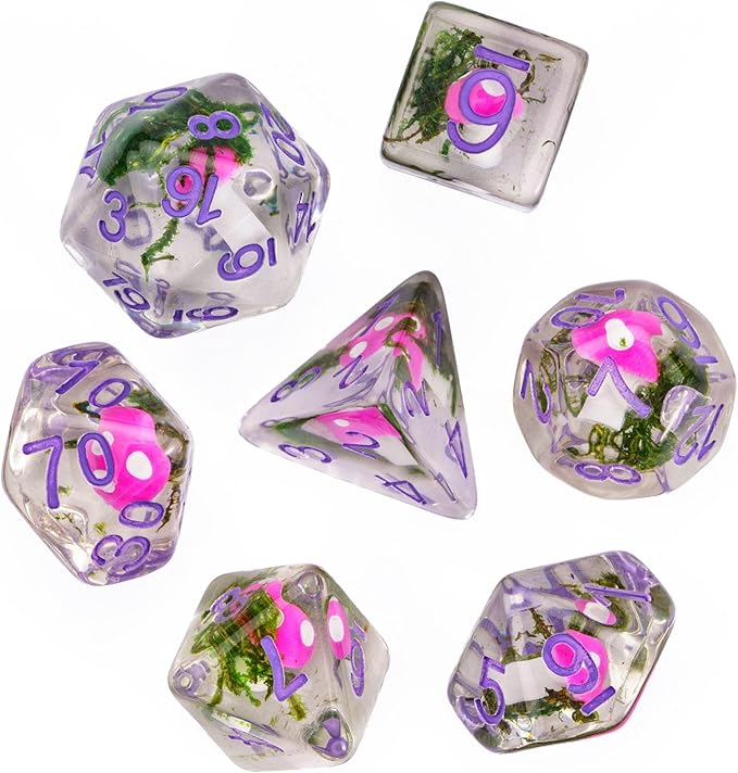 UDIXI 7PCS Polyhedral Dice DND, D&D Dice Set Filled with Mushroom and Seaweed for Role Playing Dice Games as DND RPG Table Games (Seaweed)