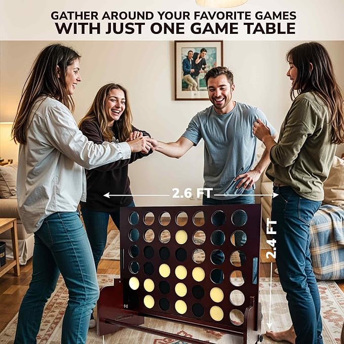 QUOKKA Giant Brown Four in a Row Connect Outdoor Game 4-in-1 SUPERSET - Wooden Jumbo Yard Game for Adults | Backyard Family Party | Big Chess & Checkers | Wooden Tic Tac Toe | All Weather