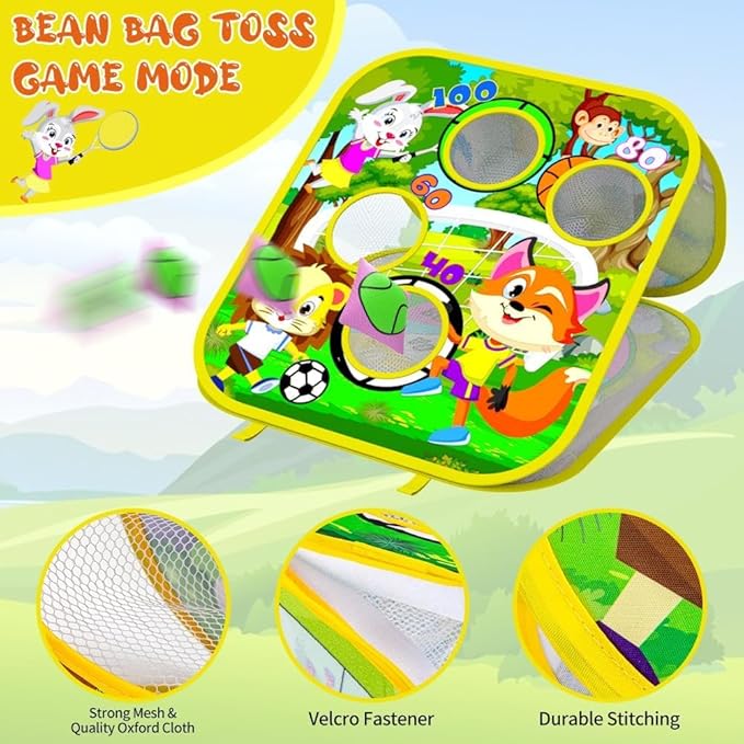 Bean Bag Toss Game Toys for Kids Double-Sided Foldable Cornhole Board Dart Game Backyard Beach Toddler Outdoor Toys Birthday Outside Toys for Toddler Boys Girls Age 3 4 5 6 7 8 (Animal)