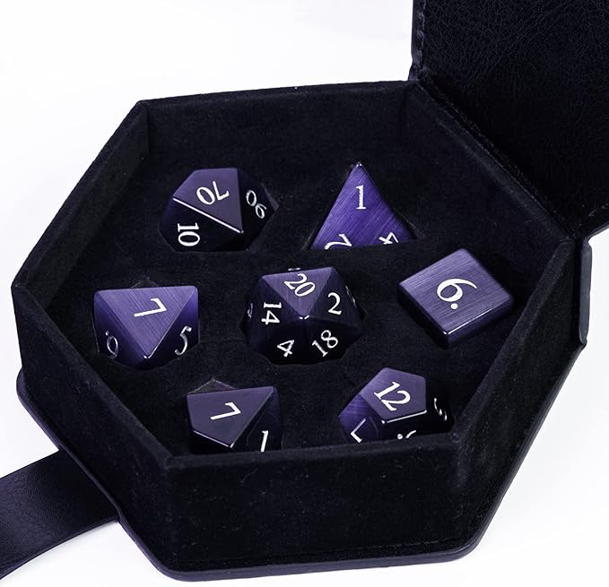 UDIXI Gemstone DND Dice Set 7PCS Cat's Eye Stone D&D Polyhedral Dice for Dungeons and Dragons Role Playing Tabletop Games