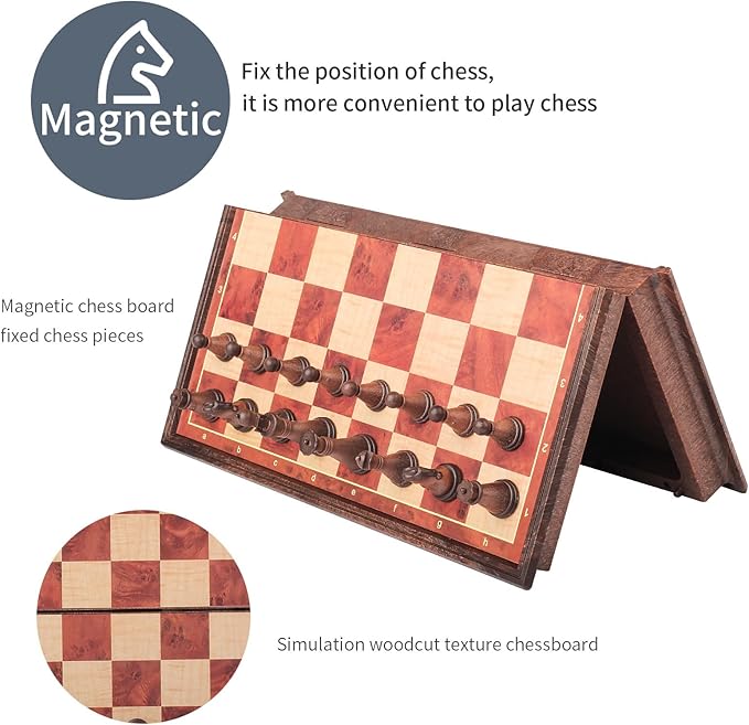 7.87 Inch Mini Magnetic Travel Chess Set, Walnut-Style - Small Portable Pocket Folding Chess Board Games, Ideal for Travel and Gifts