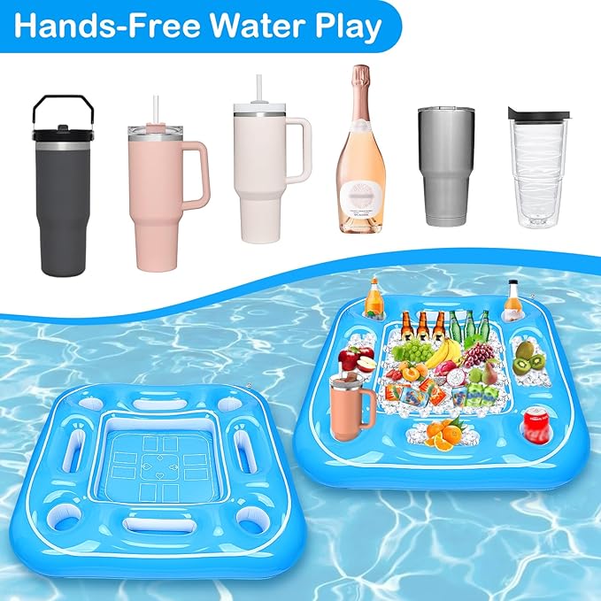 Floating Table for Pool with Waterproof Cards,Inflatable Games Table w/ Anti Spill Drink Holders,Pool Float Game Table Playing Card for Adults Summer Party,Inflatable Swimming Tray for Hot Tub