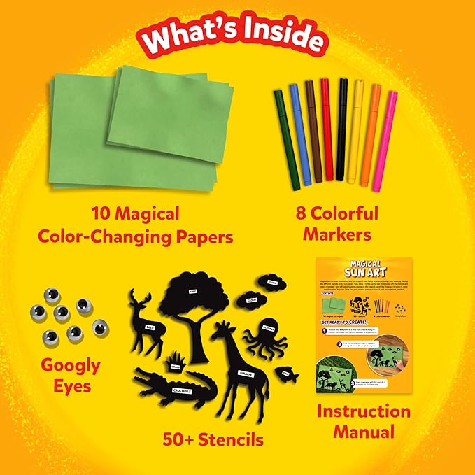 Skillmatics Sun Paper Art Kit - Mess-Free DIY STEM Craft Kit for Kids, Design with Stencils, Create with Sunlight, Color with Markers, Indoor, Outdoor Play, Gifts for Ages 4, 5, 6, 7, 8, 9, 10, 11, 12