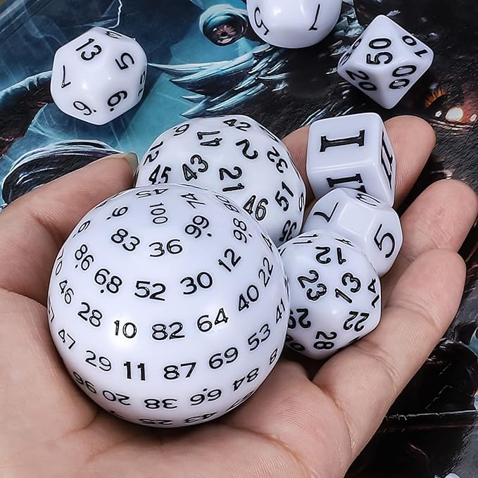 CiaraQ DND Polyhedral Dice Set (15pcs) D4-D100 Game Dice with Dice Bag for Dungeons and Dragons Role Playing Table Games (White & Black)
