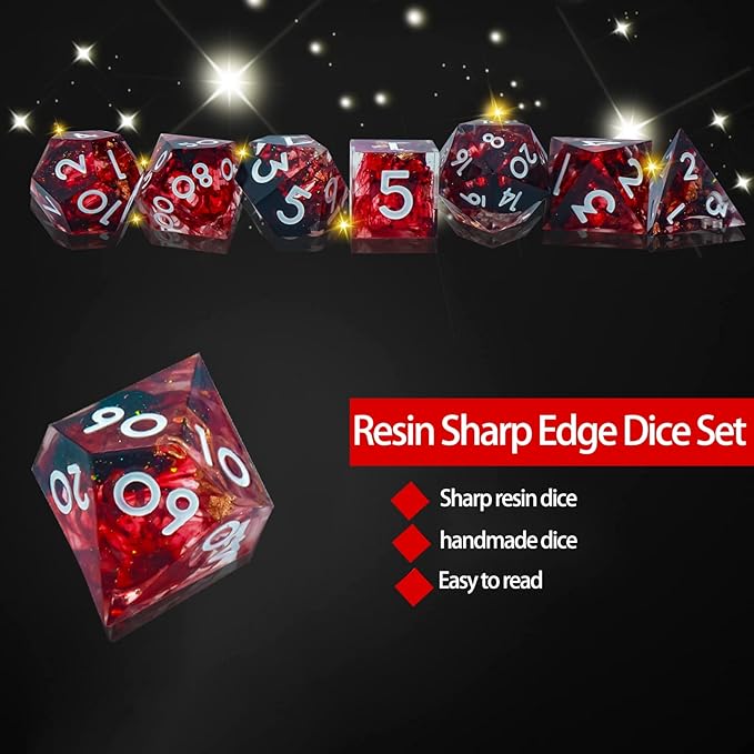 DND Dice Set Sharp Edge Dice Set 7 Piece DND polyhedral Dice Numbers with Gold Leaf Exquisite Tin Box Packaging,Ideal for Dungeons & Dragons RPG and Board Games (2L-MOY9-13Y9)