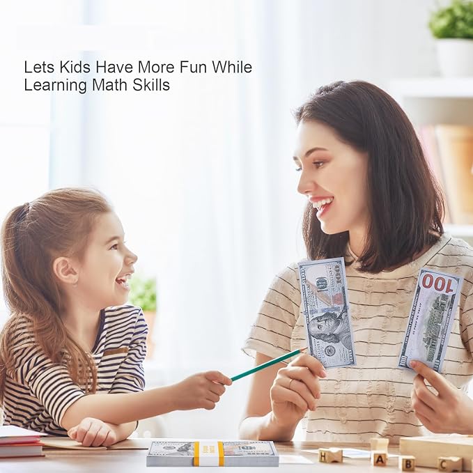 100 PCS Fake Money Prop Money Play Money toys for Kids Pretend Play - Number Learning Education Toys for Girls Boys, Develops Early Math Skills, Play Money for Board Game, Magic, Girls Boys Birthday