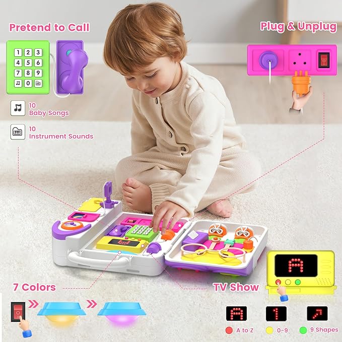 Montessori Busy Board for 1 Year Old Boy Girl, Musical Baby Toys 12-18 Months, Bilingual Learning Educational Toddlers Toys for 1-2 Year Old Birthday Gifts