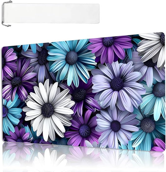 MTG Playmat Size 23.6x13.8in with Storage Bags Portable Playmat TCG and Board Game Mat for Cards Rubber Base Slip-Resistant Mousepad Desk Mat (Floral Daisy,No with Zone)