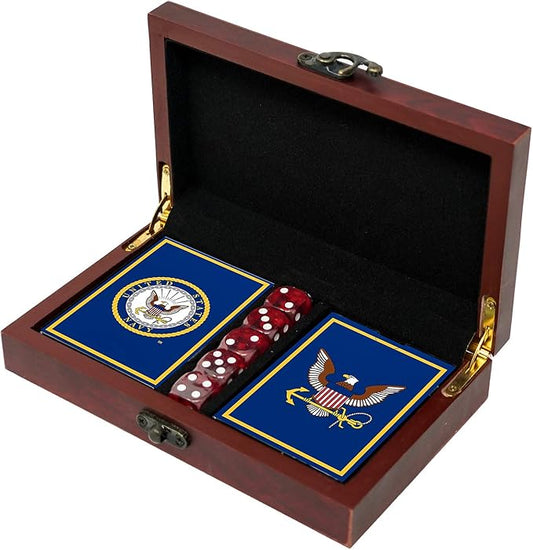 US Navy Gift Set Playing Cards & Dice | Navy Rank Insignia Cards | Navy Sailor Gifts | Disabled Veteran Owned Business | Navy Card & Dice Set