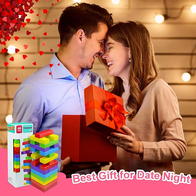 48Pcs Super Naughty Block Tower Game, Lust Tower, Date Night Ideas, Valentine Tumbling Tower Stacking Blocks Game, Couples Games, Valentines Day Gifts for Him, Funny Challenges