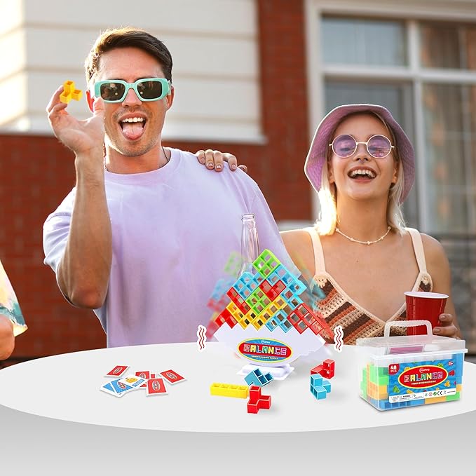 iYuePeng 48 Pcs Board Games for Kids & Adults Tetra Balance Tower Stacking Toys Perfect for Family Games, Parties, Travel