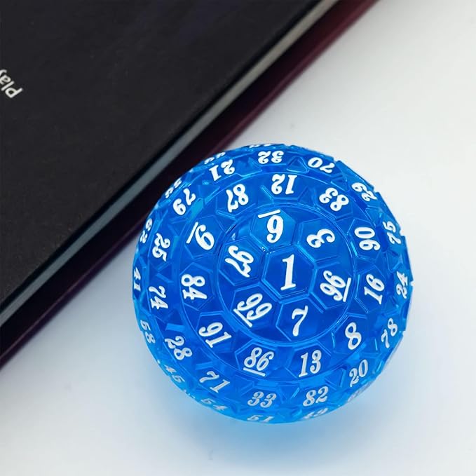 100 Sided Polyhedral Dice, Single D100 Game Dice, 100 Sided Cube with Black Pouch, D100 die 48 mm (Blue with White Number)