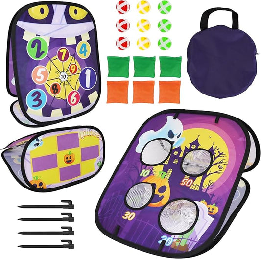 Halloween Party Games for Kids - Bean Bag Toss With Ghost Pumpkin Castle Pattern and Scores - Outdoor Indoor Activities for Family