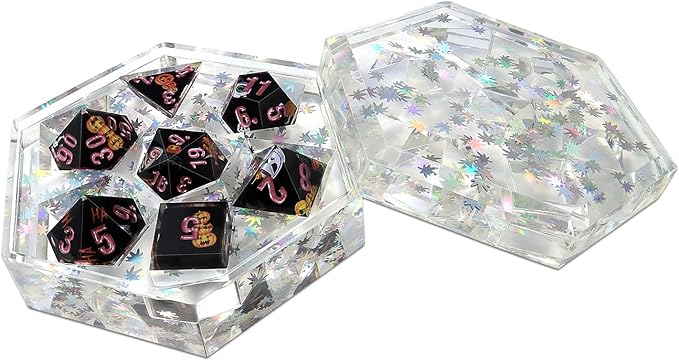 DND Dice Set Polyhedral, IDTQ Dungeons and Dragons Purple Dice Set RPG MTG Table Games 7-Die Resin Sharp with Acrylic Starlight Accent Box (Pumpkin - Black)