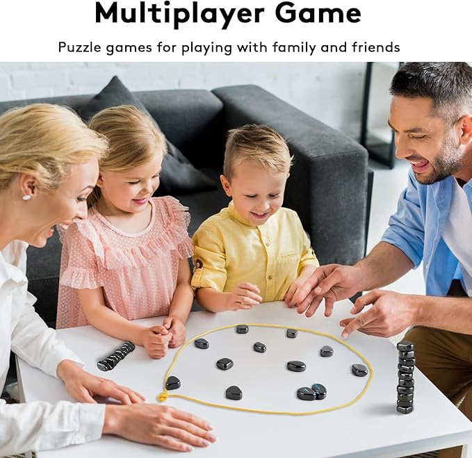 Magnetic Chess Game with 24 Stones & Rope, Portable Strategy Game for Kids & Adults, Magnetic Chess Game with Stones, Family Party Game, Educational Puzzle Games