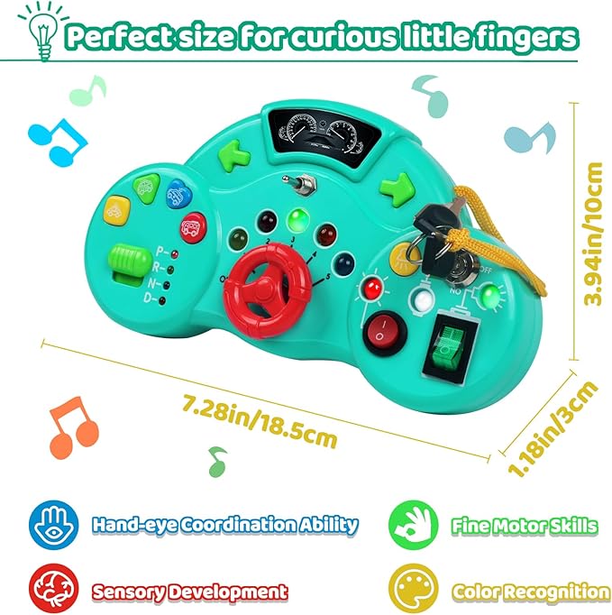 Toddler Busy Board Montessori Toys for 1 2 3 Year Old, Musical LED Light Switch Toys Travel Sensory Learning Toy for Toddlers 1-3, Preschool Educational Activities for Kids 2-4 Boy Girl Birthday Gift