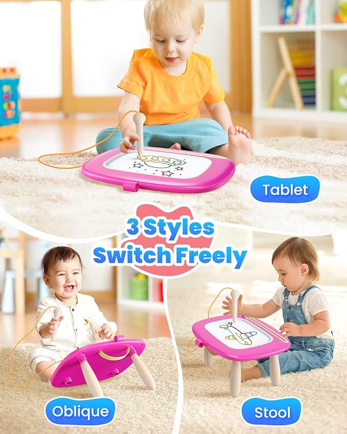 Magnetic Drawing Board, Toddler Girl Toy for 1-2 Year Old, Doodle Board Pad Learning and Educational Kids Toy for 1 2 3 Year Old Baby Girl Birthday Christmas Gift Travel Activities - Deep Pink