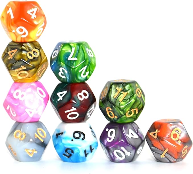 SmartDealsPro 10-Pack D4 D6 D8 D10 D12 Multi Colored Polyhedral Dice for for Dungeons and Dragons DND RPG MTG Table Games (Double Color, D12)