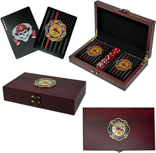 Fireman Playing Cards with Dice - Firefighter Gift Set