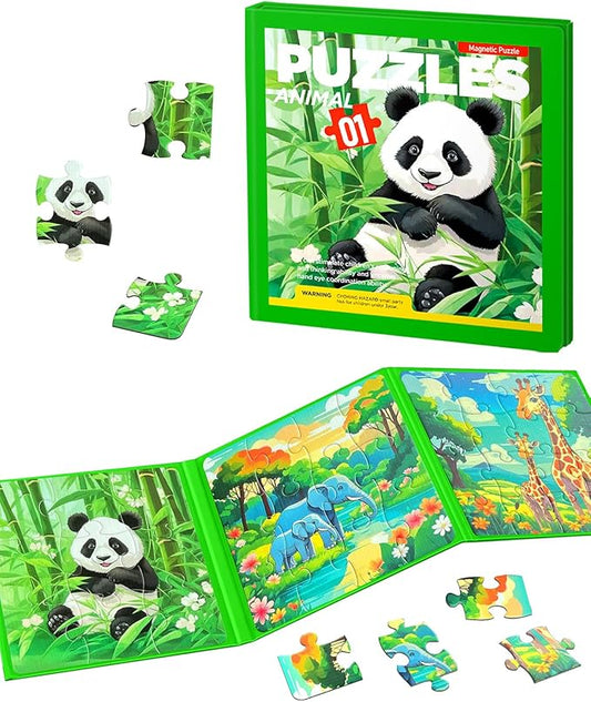 Magnetic Puzzles for Toddlers, Animal Forest Travel Puzzles Games for Kids Ages 3-5, Car Activities Toy for Boys Girls, Children Learning Magnet Gift for Road Trip (Forest)