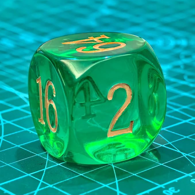 Big Translucent Backgammon Doubling Cube Dice 30MM, Large Backgammon Doubling Number Dice 1 3/16", Translucent Green