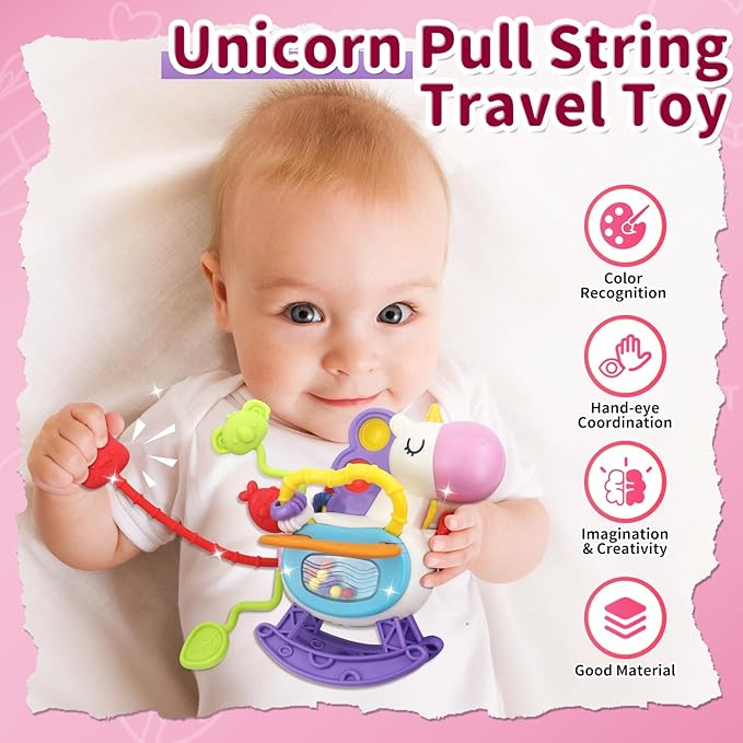 3 in1 Baby Toys 12 Months - Busy Board Sensory Toys, Tissue Box Toy, Pull String Teether, Learning Toy for Babies 12 18 Months, Baby Sensory Toys Gifts for 12 18 Months Old
