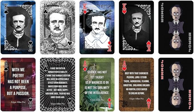 Creanoso Edgar Allan Poe Playing Cards (1-Deck) - Stocking Stuffers Inspirational Playing Cards for Family - Corporate Rewards Tokens for Family and Friends
