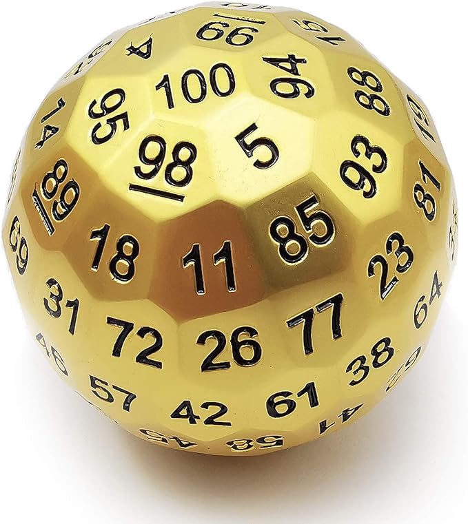 Bescon Solid Metal 100 Sided Dice, Game Dice D100, Giant Polyhedral Metal 100 Sides Dice 50MM in Diameter (1.97in), Matt Golden