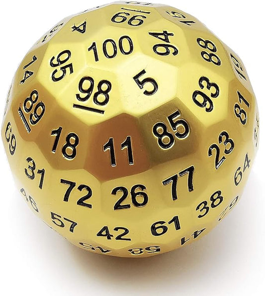 Bescon Solid Metal 100 Sided Dice, Game Dice D100, Giant Polyhedral Metal 100 Sides Dice 50MM in Diameter (1.97in), Matt Golden
