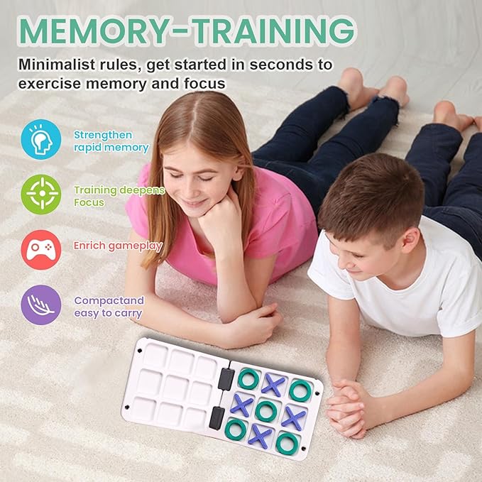 Portable 3D-Printed Tic-Tac-Toe Game – Magnetic Closure Travel Puzzle Game in Pocket-Sized Box – Fun Brain-Boosting Toy for Ages 3+