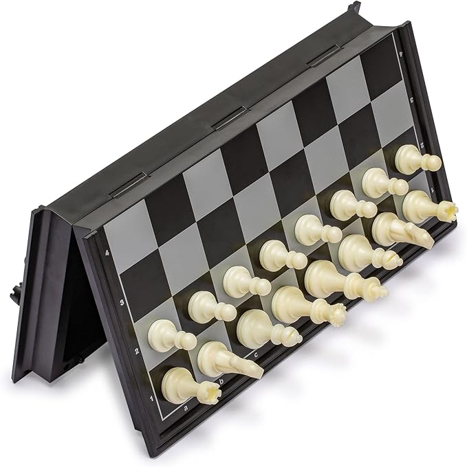 Yellow Mountain Imports Magnetic Portable Medium Chess Board Game Set (9.8 Inches) - Travel Chess Set with Folding Board and Felt-Bottom Chessmen