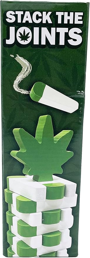 Island Dogs Stack The Joints - The Ultimate Stoner Game! 45 Green and Whitewood Stacking Pieces with a Pot Leaf Topper - Perfect Weed Game for Men and Women