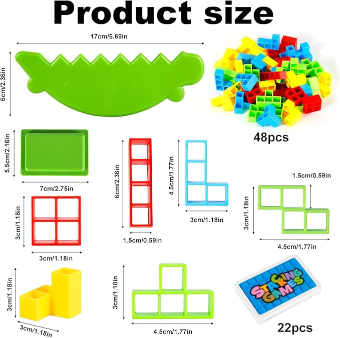 48pcs Balance Stacking Toy, Plastic Stacking Blocks Balancing Game Balance Board Game Balance Tower Game Building Blocks Toy for Kids Adults Family Party Games