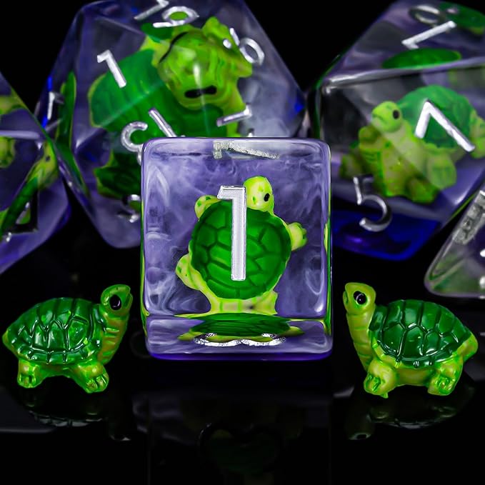 DND Resin Tortoise Dice Set, D&D Polyhedral Dice for Dungeons and Dragons RPG, MTG Role Playing Games D and D Dice 7pcs D20 D12 D10 D8 D6 D4