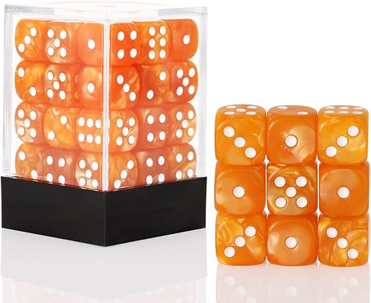 36 Pieces 12mm 6 Sided Mini Dice Set,Pearl Pattern D6 Game Dice Set,6 Sided Standard Game Dice for Board Games Dice Games Classroom Teaching Dices Game, with Portable Gaming Box(Orange)