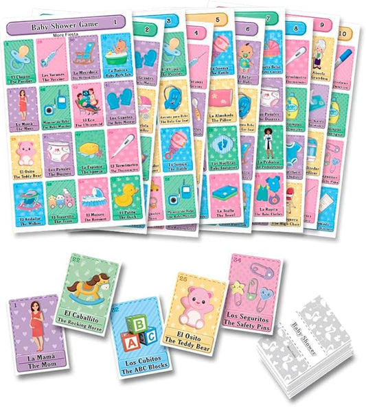 More Fiesta Baby Shower Bingo - Bilingual English Spanish, for up to 10 Players