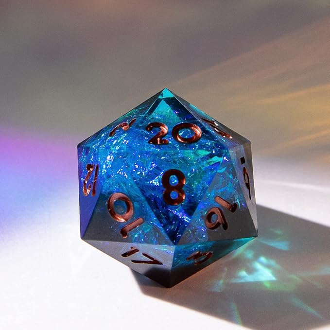 YEMEKO Single D20 Dice - 22mm, 20 Sided D&D Dice for Dungeons and Dragons, DND Dice with Resin Sharp Edge, Handmade Polyhedral for RPG, Roleplaying Games MTG Table Games(Blue Dark)