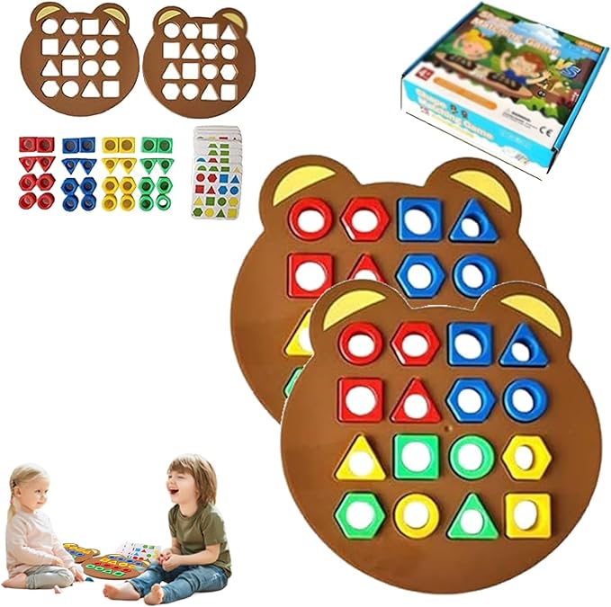 Shape Matching Game, Hailoyearn Shape Matching Game, Geometric Shape Quick Matching Board Game, Cute Bear Shaped Checkerboard Interactive Board Games for Two Players