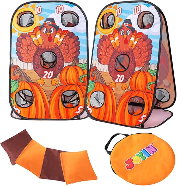 Joyin Thanksgiving Portable Collapsible 5 Holes Toss Game Board with 8 Bean Bags for Outdoor Indoor Yard Games, Backyard Party and Thanksgiving Theme Party Favor Supplies