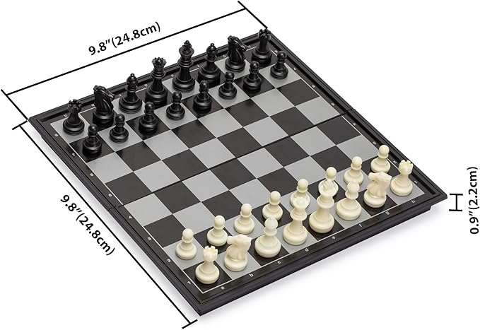 Yellow Mountain Imports Magnetic Portable Medium Chess Board Game Set (9.8 Inches) - Travel Chess Set with Folding Board and Felt-Bottom Chessmen