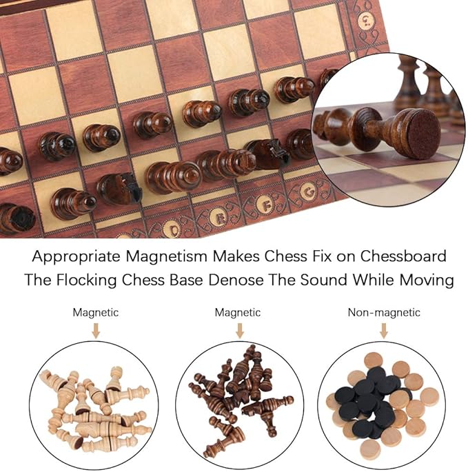 3-in-1 Chess Set Include Chess Checkers Backgammon 11 inch Wooden Board Game Set with Foldable Portable Case for Adults Travel Outdoor