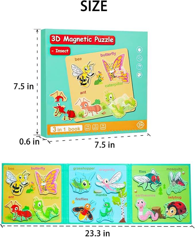Magnetic Puzzles for Toddlers 1-3, Travel Puzzles for Kids Ages 2-4, Animal Activities Toy Wooden Jigsaw Puzzles Book for Boys & Girls 3-5, Learning Magnet Present for Road Trip