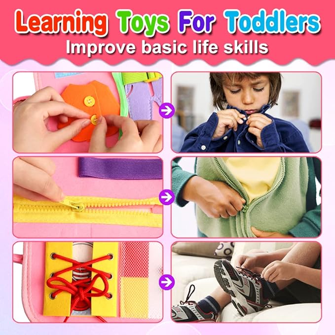 Busy Board for 1 Year Old, Montessori Busy Board Toys for Toddlers 1 2 3 4 Years Old Sensory Toys Quiet Book for Toddler Girls Educational Activity Airplane Car Travel Toys Birthday