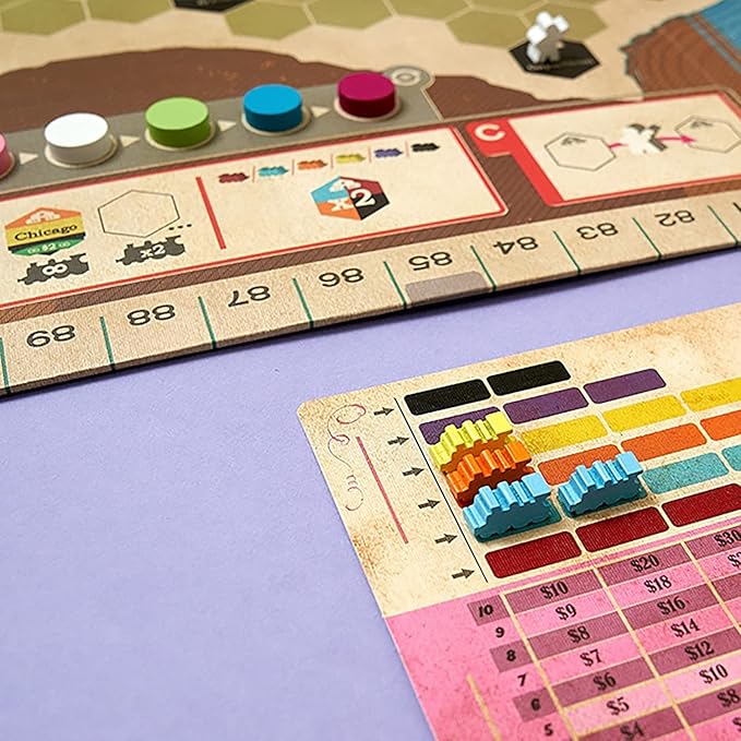 Ride The Rails, Core Strategy Board Game, 3 to 5 Players, 1 Page of Rules, Quick 60 Minute Play Time, Ages 14 and Up