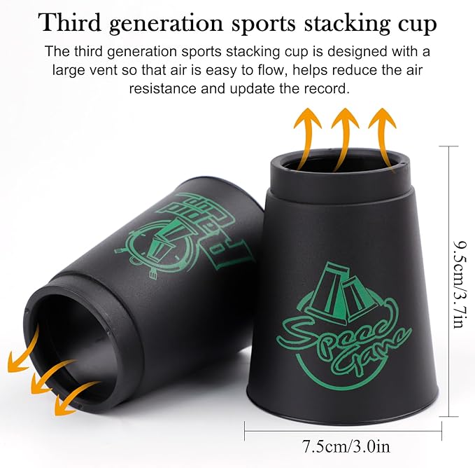 DEWEL Stacking Cup Game, 12pcs Cup Stacking Set, Sport Stacking Cups, Classic Stacking Toy, Family Game, Great Gift Idea for Stack Games Lover, Stacking Cups for Adults, Kids (Black)…