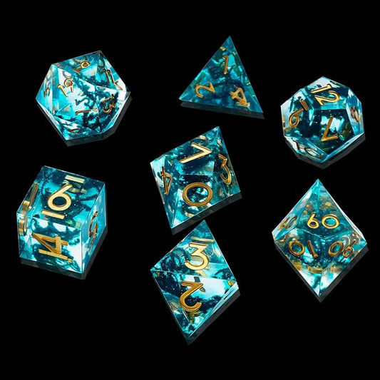 DND Dice Set Sharp Edge Dice Set 7 Piece DND polyhedral Dice Numbers with Gold Leaf Exquisite Tin Box Packaging,Ideal for Dungeons & Dragons RPG and Board Games (1C-GO3V-CYXY)