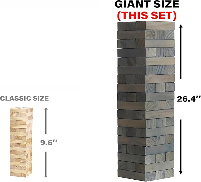 SPORT BEATS Gray Giant Tower Game Outdoor Games 54 Blocks Stacking Game Includes Carry Bag