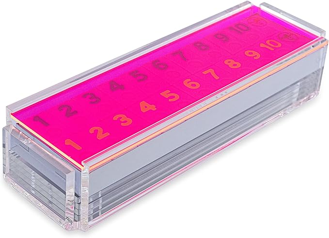 Luxury Rummy Tile Set Game in Handmade Acrylic Case with 4 Racks Included (Neon Pink)