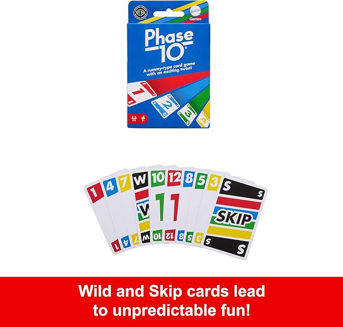 Mattel Games Phase 10 Card Game for Families, Adults & Kids, Challenging & Exciting Rummy-Style Play with Storage Tin (Amazon Exclusive)